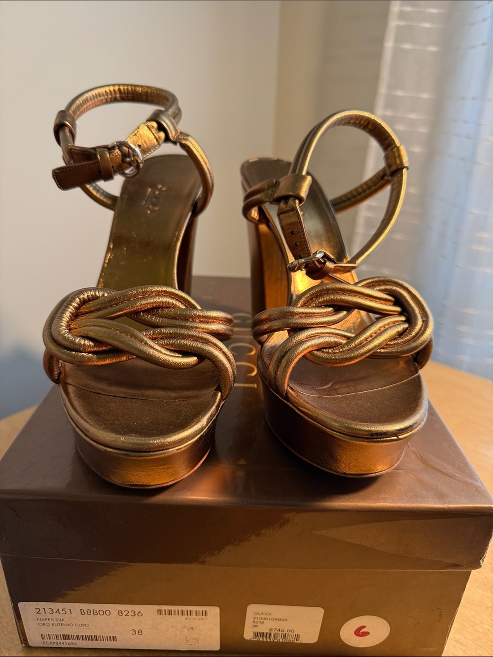 Gucci Metallic Gold Braided Platform Sandals
